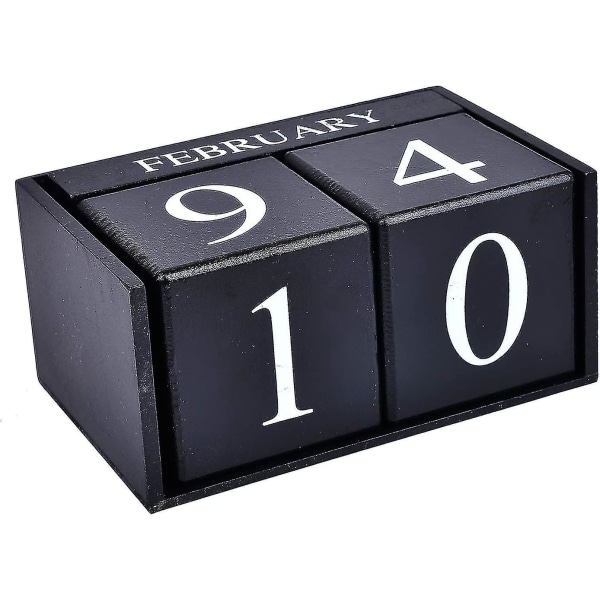 Trä skrivbord block kalender - Perpetual block månad datum display hem kontor dekoration, svart
