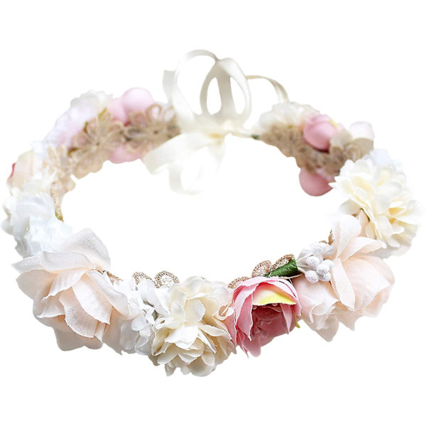 Blomsterkrans Boho Blomster Hodebånd Hårkrans Hårkrans Blomster Halo Blomster Hodeplagg Med Bånd Bryllup Fest Festival Rosa