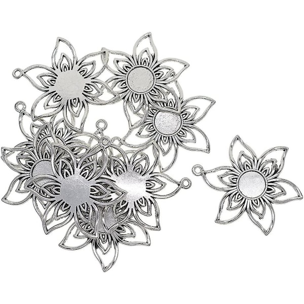10 stycken tibetanskt silver filigran blomma Cameo Cabochon Inställningar Hänge Blanks Brickbas 10 mm (d-583-a)