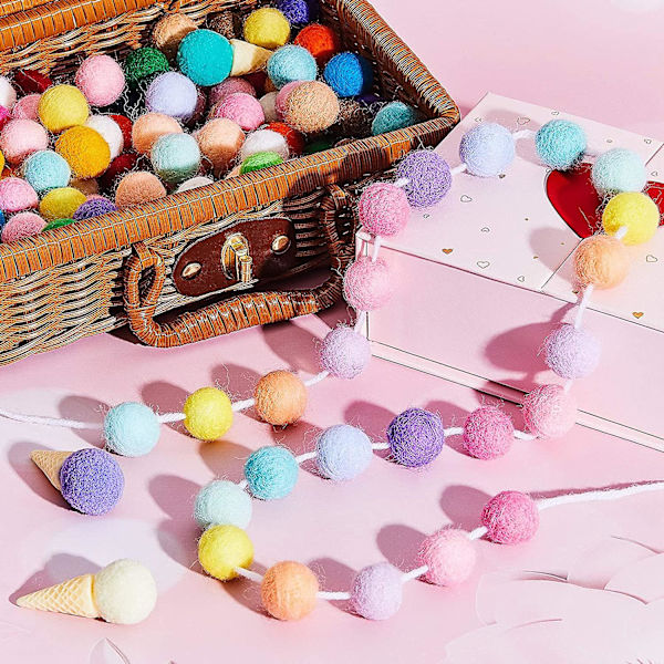 Ullfiltballkrans Fargerik Pom Pom Krans For Karneval Påske Halloween, Regnbuefarger, 3 Stykker