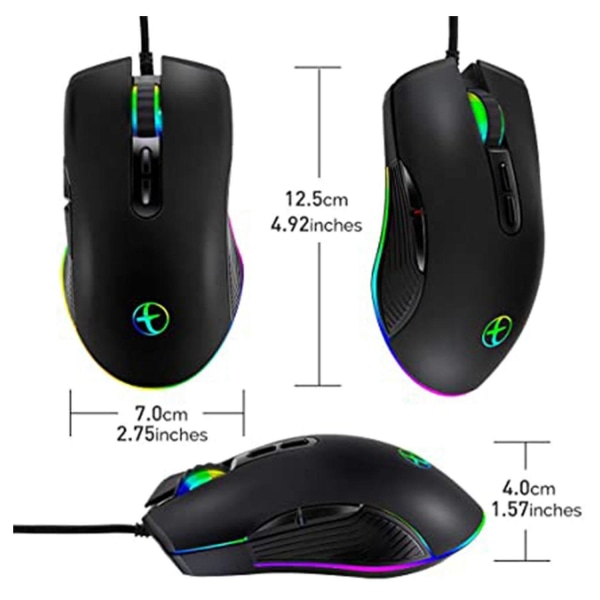 2x USB-C Mus Type C Ergonomisk Trådbunden Mus RGB Optisk Mus