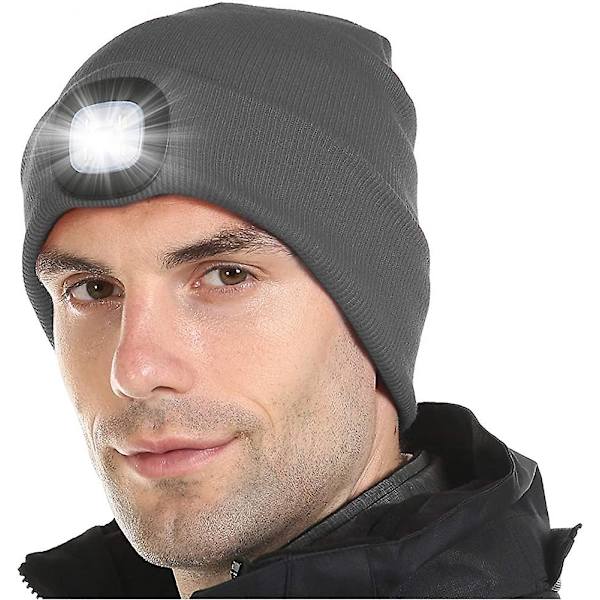 LED-belyst Beanie-hue til Voksne. USB-opladelig 4 LED Hovedlampehue. Unisex
