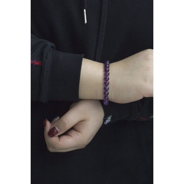 Kristall armband, 8mm Naturstenpärlor Armband, Läkande Kristall Armband för Kvinnor Män Amethyst
