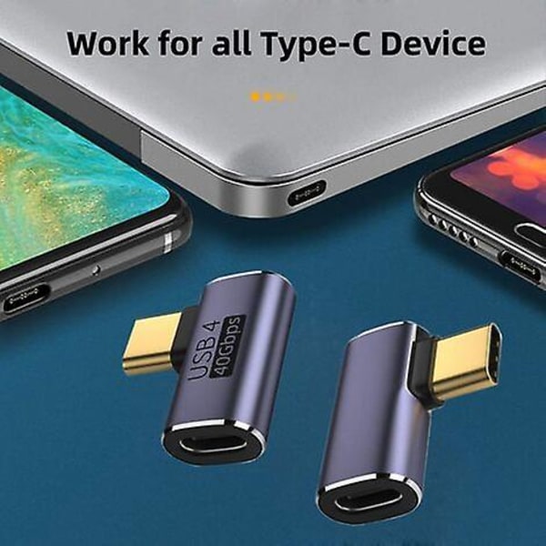 Cy USB C uros-naaras -sovitin, USB 4 tyyppi C 90 astetta vasen ja oikea kulma 100w 8k videon power Data 2kpl