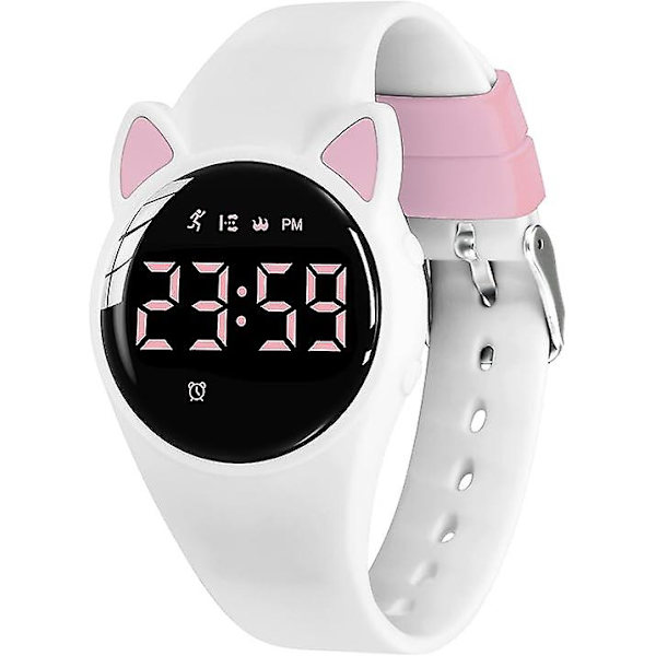 Rosa vit barnklocka, litet öra klocka för flickor, digital fitness tracker med alarm/kronograf/vattenresistent, presenter för 5-15 år gamla flickor