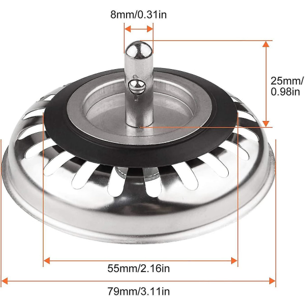 Diskbänkspropp Rostfritt stål 79,3 mm Diskbänkssil Universal för kök och badrum 2-pack Hy