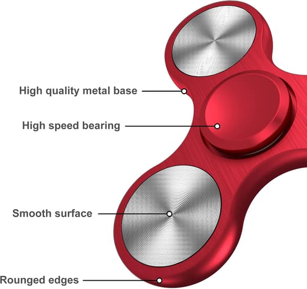 Fidget Spinner i rustfrit stål - 4-10 minutters spin - ADHD stresslindring for alle aldre (rød)