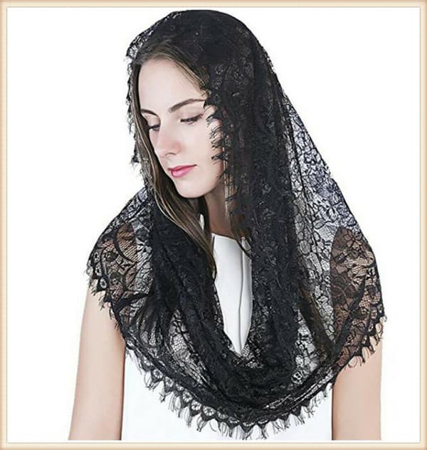 Kapellslør Blomster Latinmesse Hodeplagg Blondesjal Mantilla Slør til kirken (C)