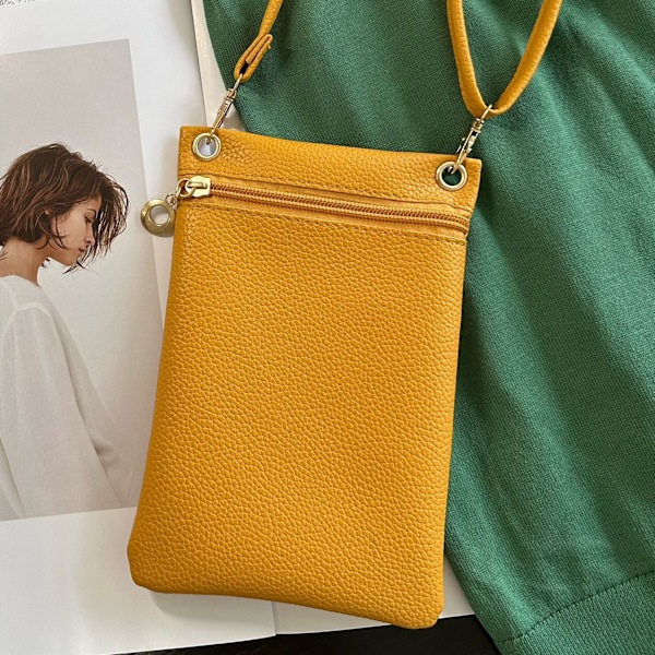 Liten Mobilväska, Mjuk Mobilväska i PU-läder för Damer, Mobilficka Crossbody Mobilväska - Gul yellow
