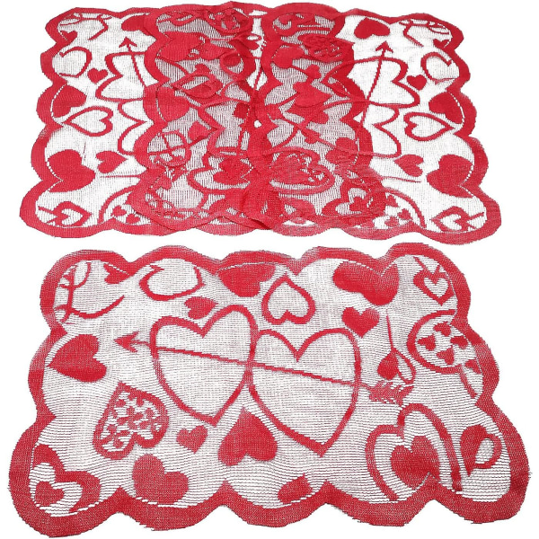 Bordløber og dækkeservietter Festdekoration Valentins bryllupsdag dekoration (4 stk, rød)
