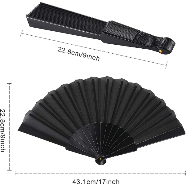 4 stk svart sammenleggbar vifte, silke foldevifte med bambushåndtak, tai chi sammenleggbar Crday-gave