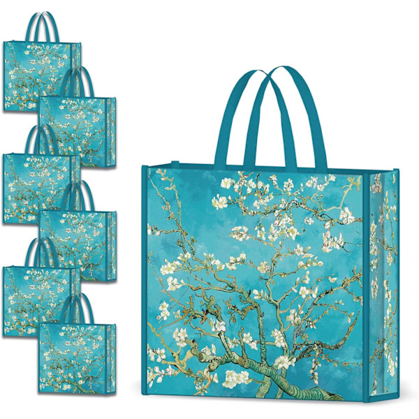 6 stk. Genanvendelige indkøbsposer med mandelblomster - Vandtætte Tote Bags Gaveposer 50LBS Multicolourflower