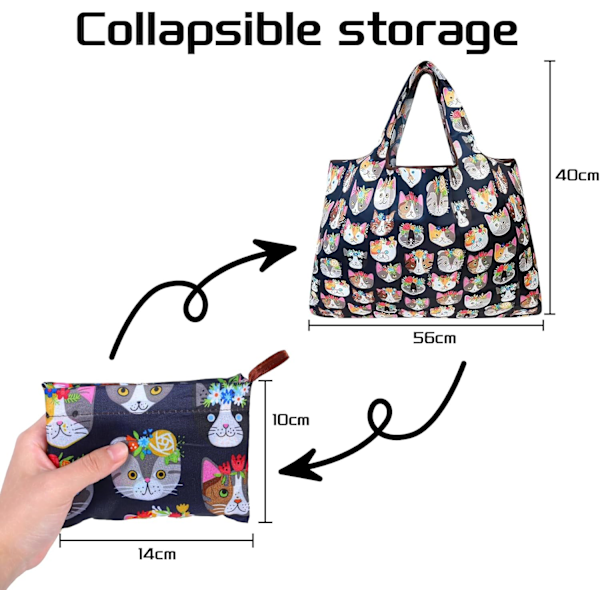 Kat Tote Bag - Genanvendelige Indkøbsposer med Katte, Kattegaver til Katteelskende, Katte Canvas Indkøbspose med Håndtag til Kvinder, Katte Baggu Foldbare Tasker, Kat