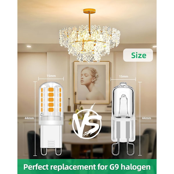 G9 LED-lampor, 3,5W motsvarande 30W halogenlampa, varmvit 2700K 380lm flimmerfri AC/DC 220V för sovrum, vardagsrum, kök, trädgård, ej dimbar