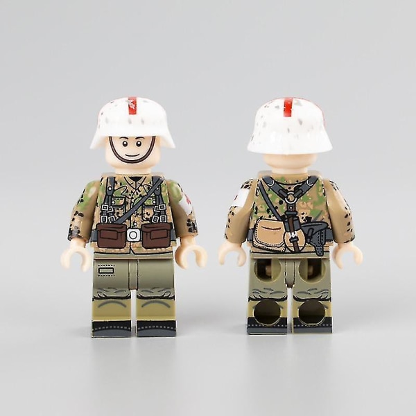 Kvalitet hög 6 st/lot WW2 militär armé soldat figurer byggstenar tyska läkare delar