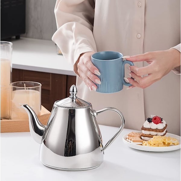 Rustfrit Stål Tekande Kaffeservere 42oz(1.2 liter) 4-5 Kopper, Nem Hældning Sølv Tekande Without Filter 1.2 litres