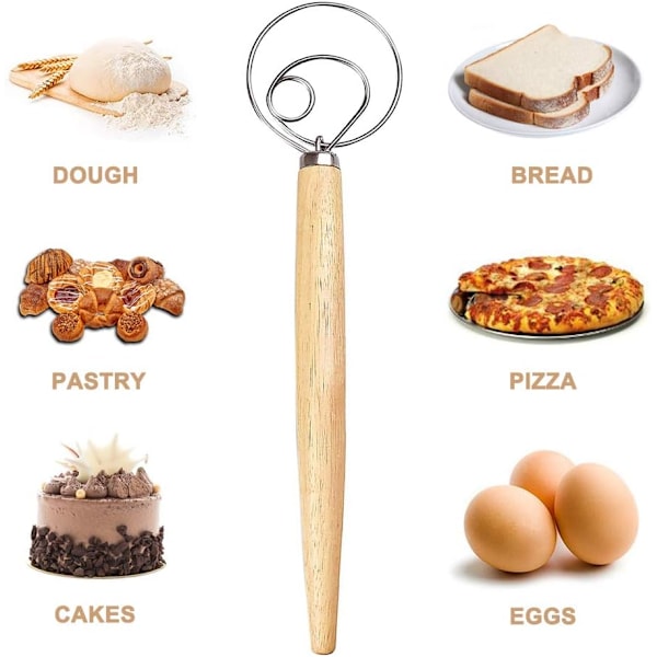 3 stycken 13” danska degvispar, brödblandare, rostfritt stål krok holländsk visp med en degspatel (spatelns färg slumpmässig)