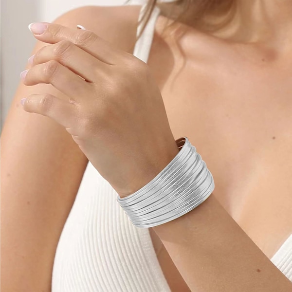 Smykker Glitrende Læder Wrap Armbånd til Kvinder Håndlavet Flettet Boho Multilayer Magnetisk Spænde Armbånd Håndledsrem Manschet Bangle Fødselsdagsgaver Silver