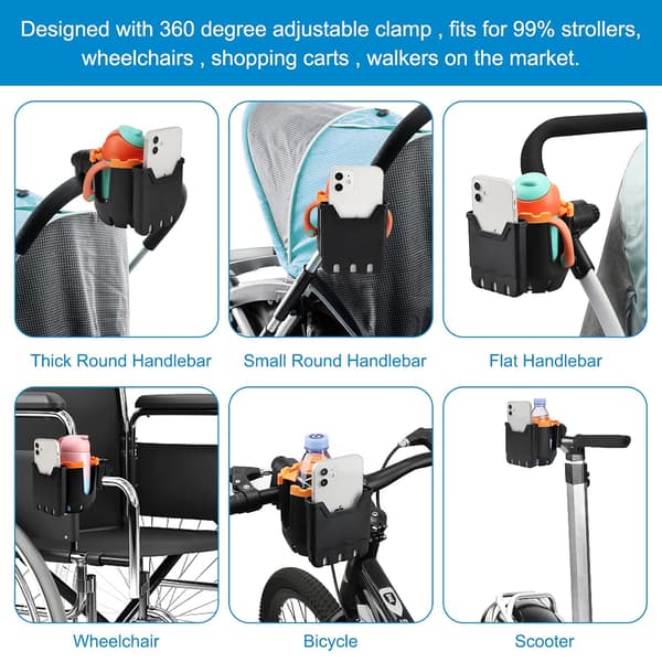 2-i-1 koppholder med telefonholder, B-Orange, Universal