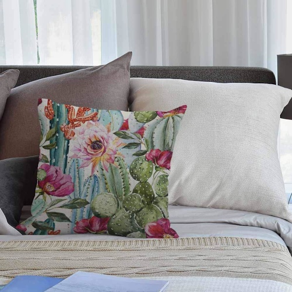 Kuddfodral Kaktus med blomma, Dekorativt örngott för hemmet till män/kvinnor Vardagsrum Sovrum Soffa Stol 18X18 tum Örngott 45X45cm Multi 29