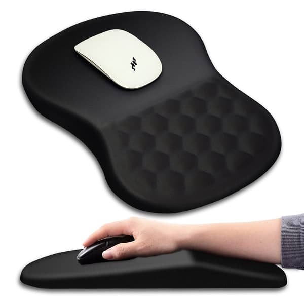 Ergonomisk musemåtte med håndledsstøtte og massagedesign, håndledsstøtte smertelindrende musemåtte med memoryskum og skridsikker PU-base