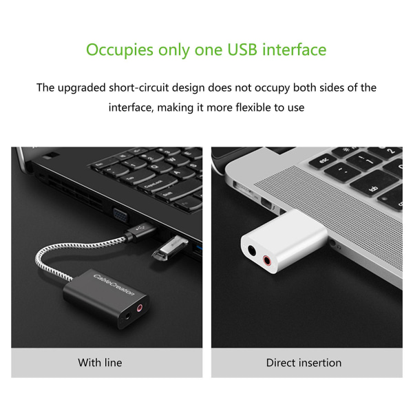 USB till 3,5 mm Jack Ljudadapter, extern stereoljudkort för /pc/laptop