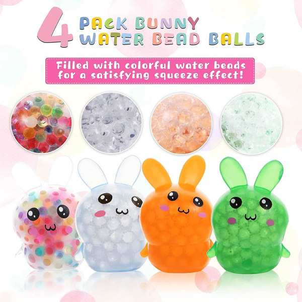 4 stykker kanin dekompresjonsball leketøy for barn Voksenleker Stressreduksjonsdingser Ball fylt med vannperler Avslapning