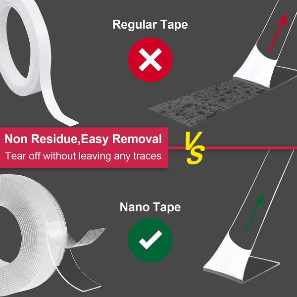 2m/5m Dobbeltsidig Teip Heavy Duty, gjennomsiktig Monteringsteip Sterke Klebende Strimler Klebrig Nano Teip, Multipurpose Fjernerbar Transparent (bredde 2cm)