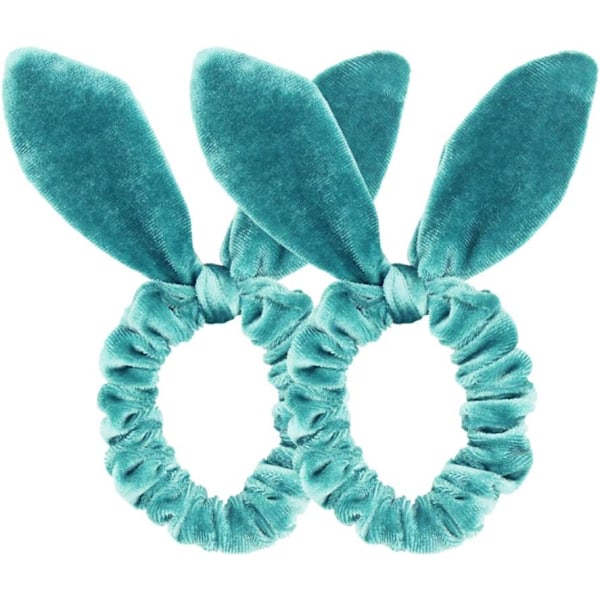 Velvet Hair Scrunchies for Women Bunny Ear Elastic Hair Bobbles Ponytail Holders Pack of 2pcs (Mint Green)