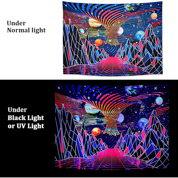 Trippy vuoristo- ja planeettaseinävaate, psykedeelinen neonseinävaate, ripusta huoneeseen