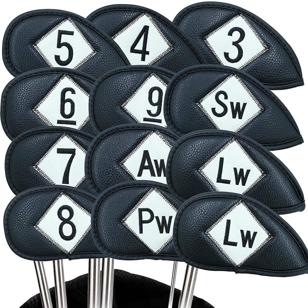 Golfklubböverdrag cover Cover Lyxigt Pu-läder 12-pack, golfklubböverdrag Headcover Set med lätt nummer för män kvinnor