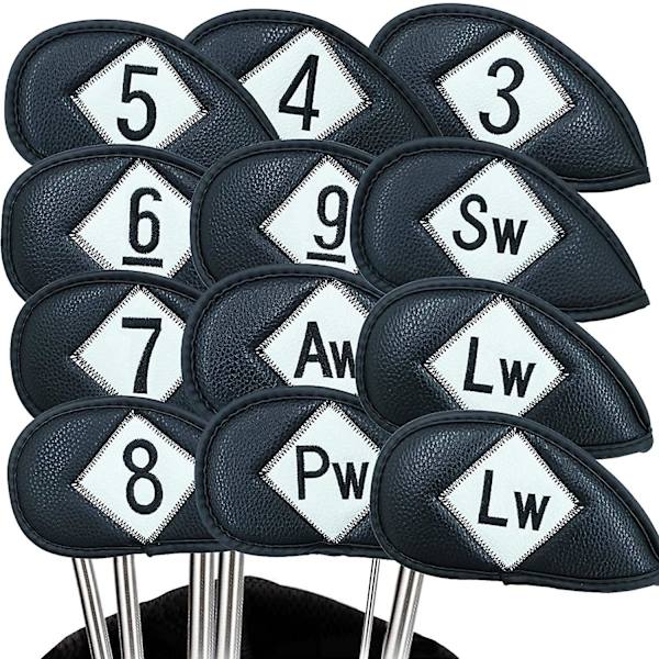Golfklubbsöverdrag Järn Huvudskydd Skyddande Överdrag Lyxig PU-Läder 12-pack, Golfklubbsöverdrag Huvudskyddssats Med Enkla Nummer För Män Kvinnor