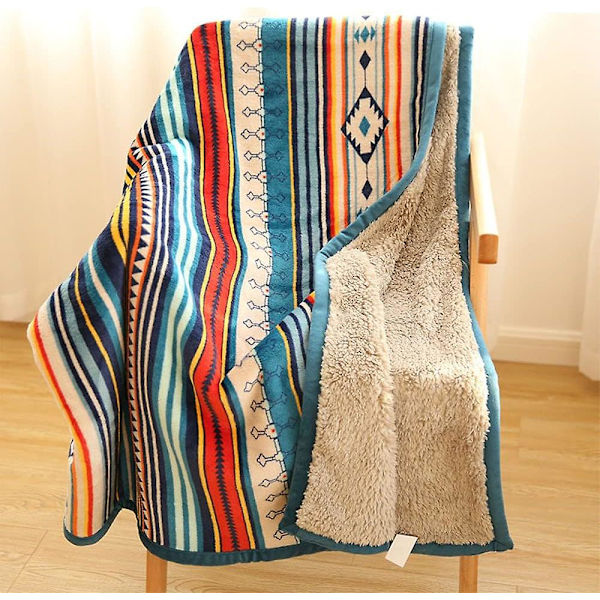 Coral Fleece Tæppe, Fluffy Blødt Sofa Tæppe Farverigt Stribemønster Tæpper Til Soveværelse Stuer Kontor 127x152cm
