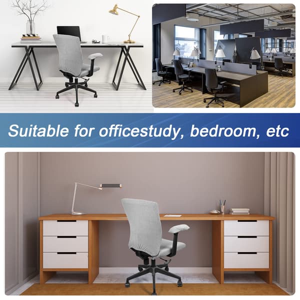 Set med 4 kontorsstolsöverdrag, med elastiska armstöd och sittöverdrag, ljusgrå. grey