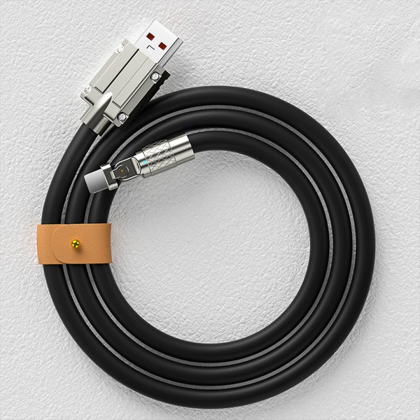 Snabbladdningskabel USB till C-sladd 180 grader roterande rätvinkligt huvud för snabbladdning av mobiltelefon 1m Apple Black
