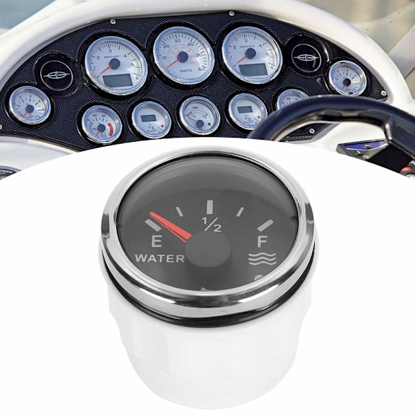 Vandstandsmåler, 52mm/2 tommer Vandstandssensor 9‑30V DC Smart Alarm til Marinebåd RV 0‑190ohm Europæisk Sensor (Sort) Vandvæske Niveau Måler