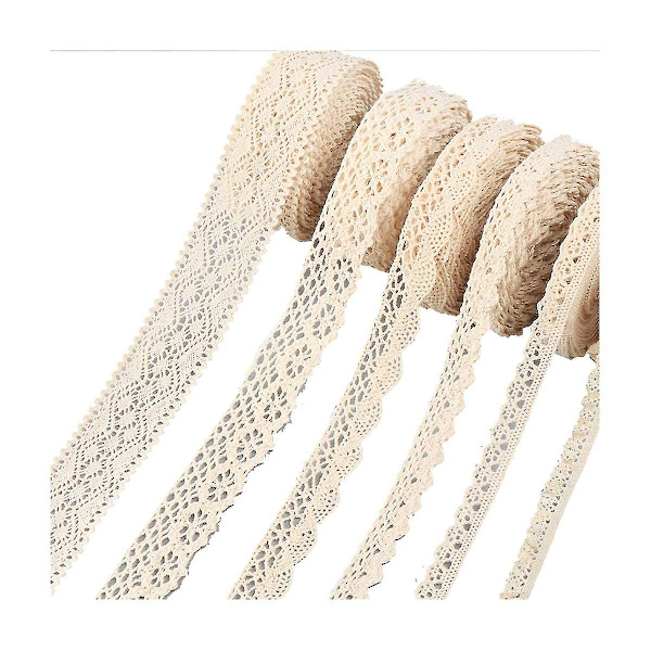 30m Vintage-pitsinauha Beige-värinen pitsinauha rullalla Lahjapakkauksen koristeluun