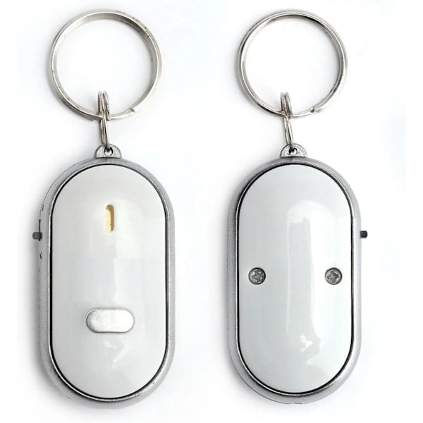 KeyFinder(White), Keychain Locator for Finding Lost Keys, Smart Key Finder, Whistle Activation, LED Sound Keychain, Alarm, and Flashing Light