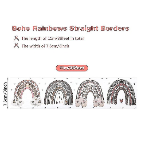20 m Boho Rainbow opslagstavle grænser eller hjemmeskoledekoration