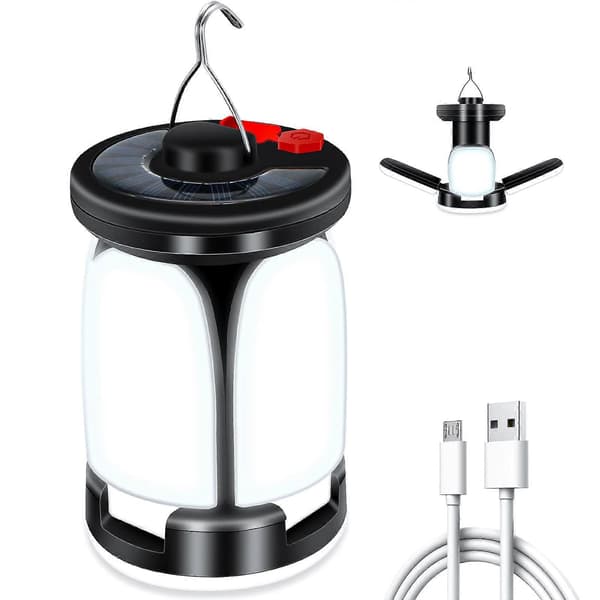 LED Campinglanterne - Solar USB Oppladbart Lys med 6 Lysstyrkemoduser, Bærbart Vanntett Design for Utendørs Bruk