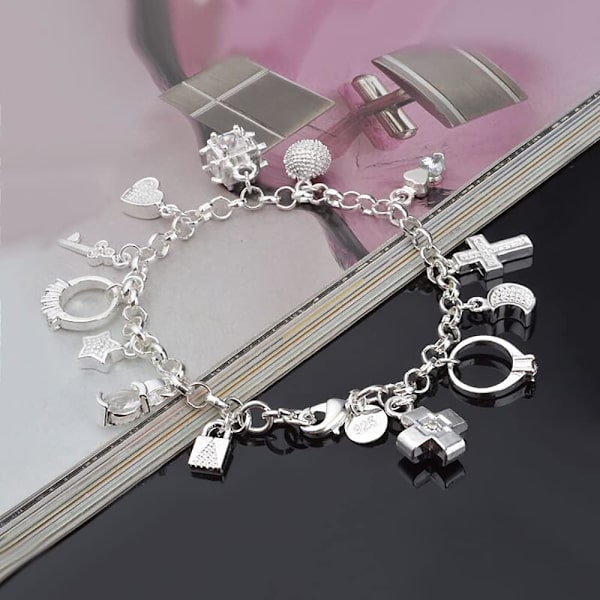 Armband Silver, 925 Sterling Silver Armband Charm Armband Kedja Armband för Flickor Kvinnor 30 * 4CM Silver