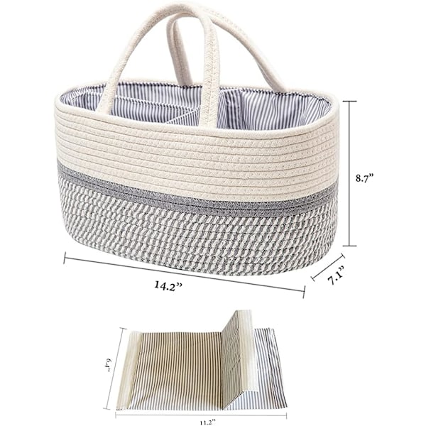 Babyblöj Caddy Organiser, Bärbar Bomullsrep Vävd Blöj Caddy - Barnkammare Förvaring, DIY Korg med Utbytbara Fack, Nyfödd Duschpresent 8gugray