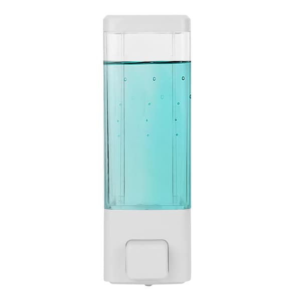 Väggmonterad flytande tvåldispenser i ABS-plast för handfat, badrum, kök, 350 ml, vit