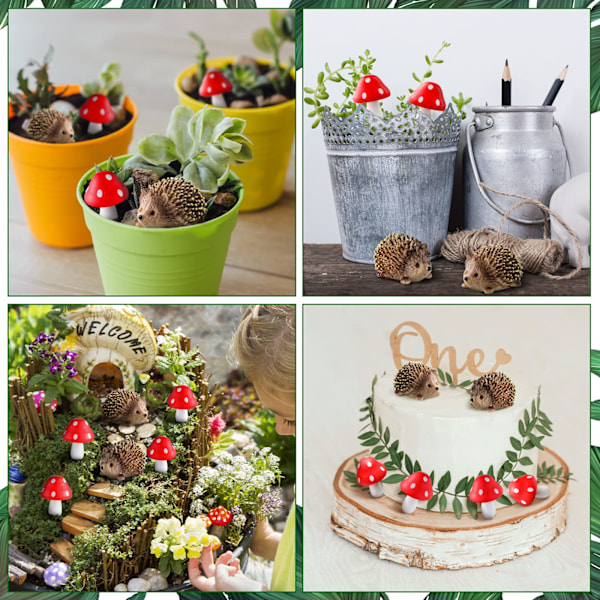 Fe-havefiguriner til udendørs fe-have, fe-havetilbehør til udendørs, harpiks pindsvin og træsvampe, miniaturehave til bonsai