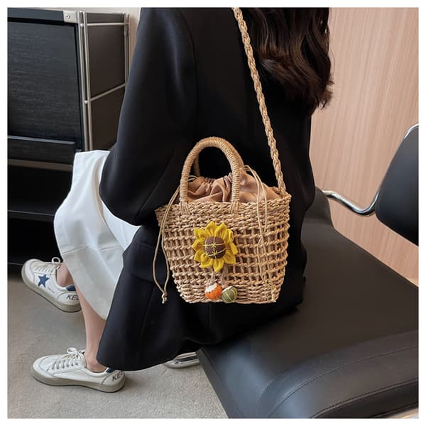 Små stråväskor för kvinnor Sommar Crossbody-väskor Dam Reseplånböcker och handväskor Axelväska Khaki khaki sunflower