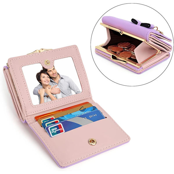 Sød pung til kvinder Kattevedhæng Damer Kawaii pung 13 kortspor Kys lås Møntlomme Syntetisk læder Lyselilla Light Purple Kiss Lock S Kiss Lock