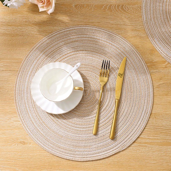 38 cm pyöreät tabletit, 6 kpl, punotut kudotut tabletit, pestävät pöytätabletit, pyöreät lämmönkestävät pöytätabletit keittiön ruokapöytään (beige)