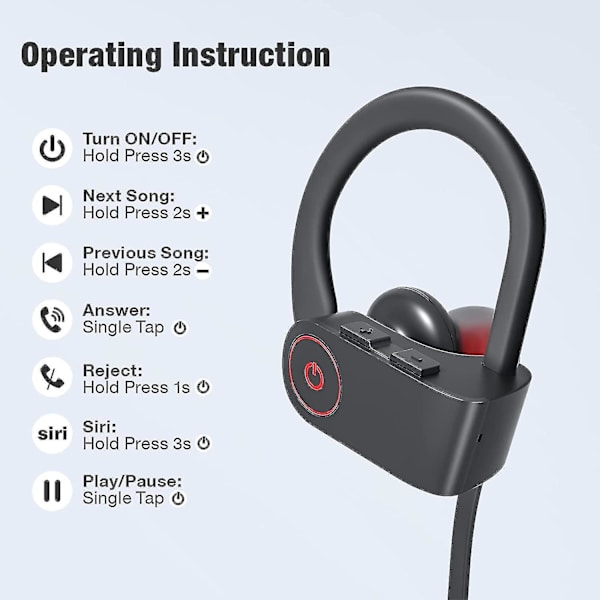 Bluetooth-kuulokkeet, langattomat kuulokkeet 15 tunnin toistoaika Langattomat nappikuulokkeet mikrofonilla Stereo In-ear -kuulokkeet, Ipx7 vedenpitävät urheilukuulokkeet Sound Isol