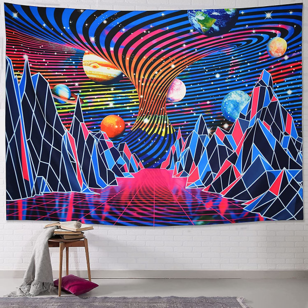 Tapestri Trippy Fjell og Planet Tapestri Psykedeliske Neon Tapestri Henger i Rommet