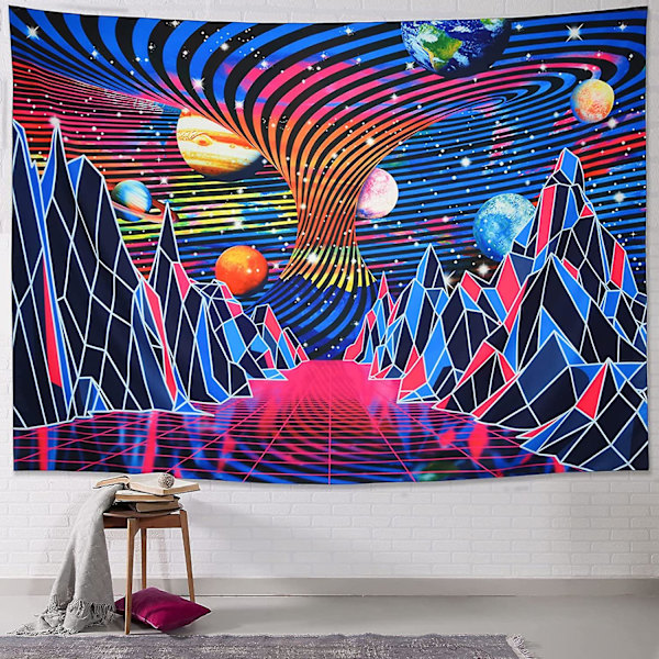 Trippy vuoristo- ja planeettaseinävaate, psykedeelinen neonseinävaate, ripusta huoneeseen